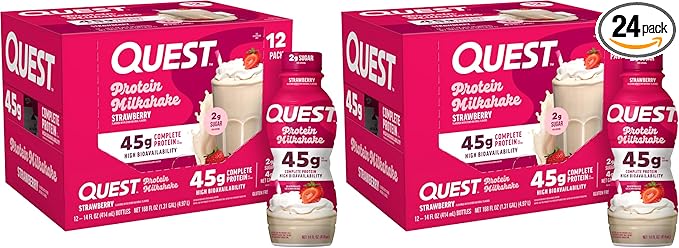 Quest Nutrition Strawberry Protein Shake, 45g Protein, 2g Sugar, 4g Net Carbs, Ready to Drink, Gluten Free, (Pack of 24)