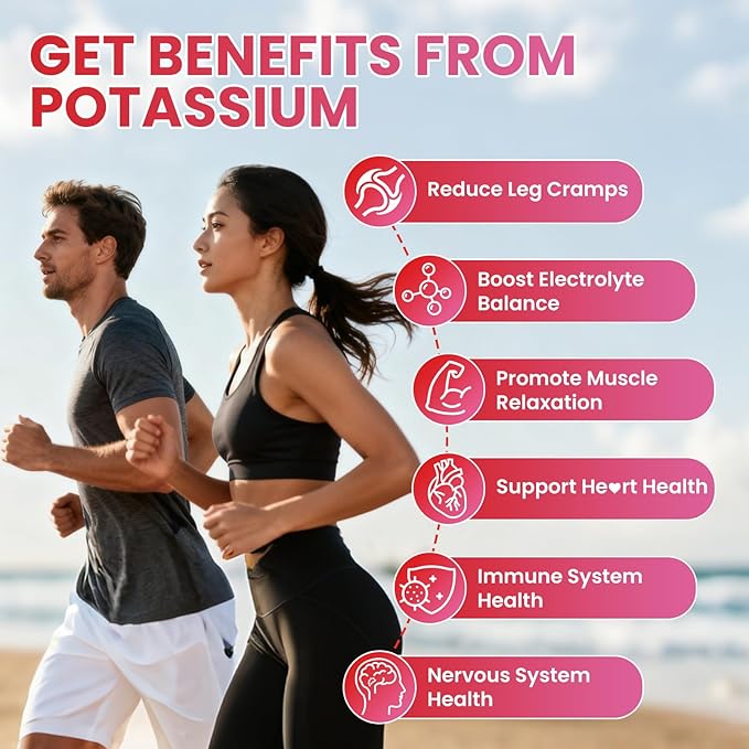 Potassium Gummies for Adults, Potassium Chloride 1200mg, Potassium Supplement for Women & Men, Supports Electrolyte Balance & Muscle Health, Sugar-Free, Raspberry Flavor, 120 Count