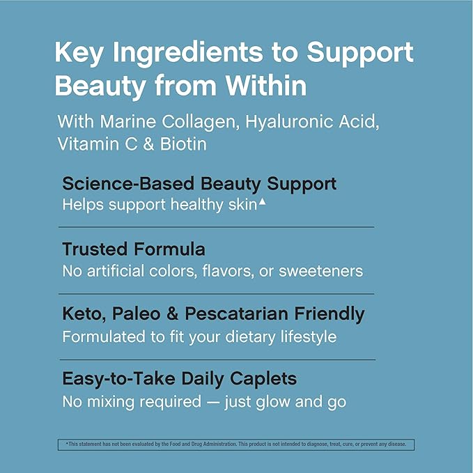 NeoCell Marine Collagen Peptides Supplement | 180 Caplets | with Hyaluronic Acid | Double Strength Formula | Nails, Skin, & Hair