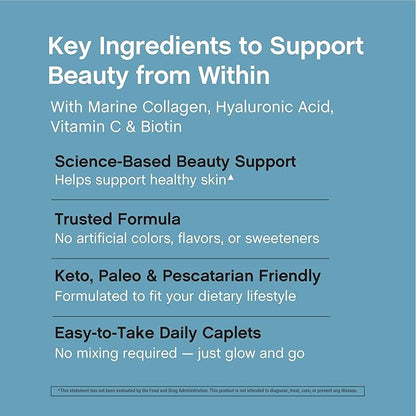 NeoCell Marine Collagen Peptides Supplement | 180 Caplets | with Hyaluronic Acid | Double Strength Formula | Nails, Skin, & Hair