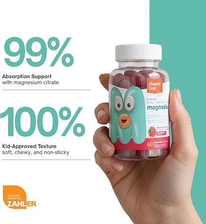 Chapter One Magnesium Gummies, Great Tasting Magnesium for Kids, Calm Kids Magnesium, Magnesium Gummies for Women and Men, Certified Kosher, (60 Flavored Gummies)