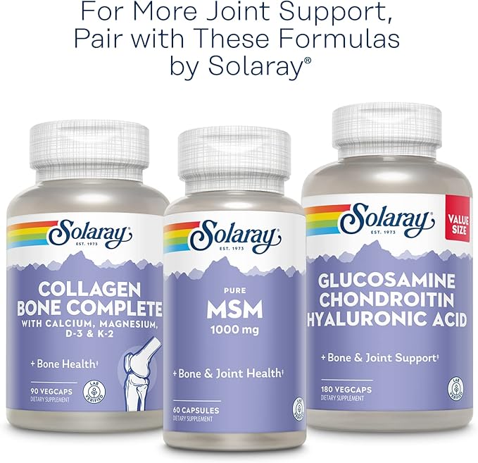 SOLARAY Glucosamine Sulfate 1500mg, Healthy Joint Support Supplement, Powerful Connective Tissue and Joint Health Formula with Turmeric & Boswellia, 60-Day Money Back Guarantee, 60 Serv, 120 VegCaps