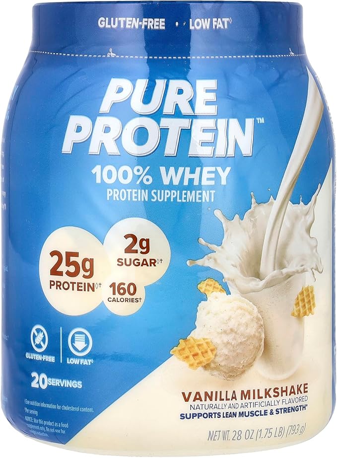 Pure Protein Powder, Whey, High Protein, Low Sugar, Gluten Free, Vanilla Cream, 1.75 lbs
