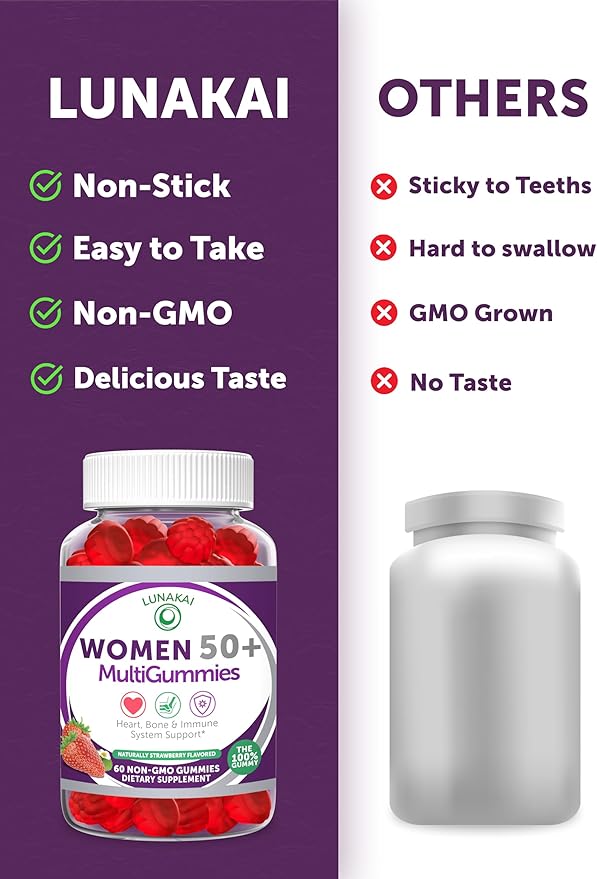 Lunakai USA Made 50 Plus Women's Multivitamin Gummies - Delicious Formula Enhanced with Essential Vitamins & Minerals for Health & Vitality - 3 Pack