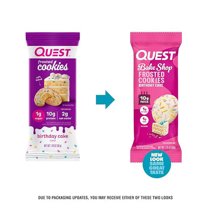 Quest Nutrition Frosted Cookies Twin Pack, Birthday Cake, 1g Sugar, 10g Protein, 1g Net Carbs, Gluten Free, 16 Cookies