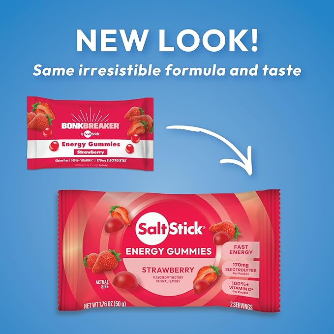 SaltStick Energy Gummies with Electrolytes, Strawberry, Easy to Chew Electrolyte Gummy, 10 Packs, 80 Gummies
