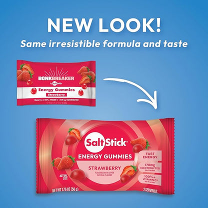 SaltStick Energy Gummies with Electrolytes, Strawberry, Easy to Chew Electrolyte Gummy, 10 Packs, 80 Gummies