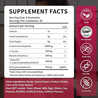 Creatine Monohydrate Gummies 5000mg for Men & Women - Sugar Free Pre-Workout Supplement, Chewables for Muscle Strength, Muscle Builder, Energy Boost, Mixed Berry Flavor, 120 Count (2 Pack)