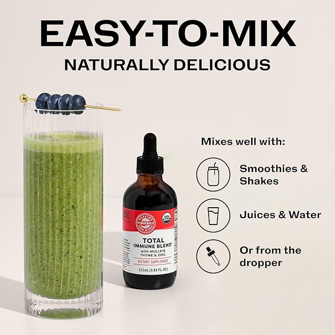 Vimergy USDA Organic Total Immune Blend* Liquid Supplement, 57 Servings Fast-Absorbing Immune Support – All-Season, Zinc, Thyme and Mullein Drops Non-GMO, Vegan, Immunity Support for Adults (115 mL)