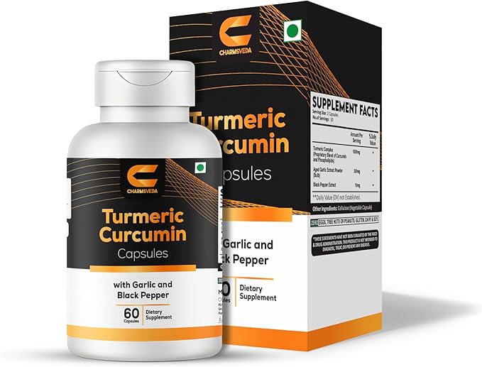 Turmeric Curcumin Capsules with Garlic & Black Pepper – Support Joint & Muscle Health* – 60 Vegan Capsules