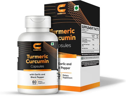 Turmeric Curcumin Capsules with Garlic & Black Pepper – Support Joint & Muscle Health* – 60 Vegan Capsules