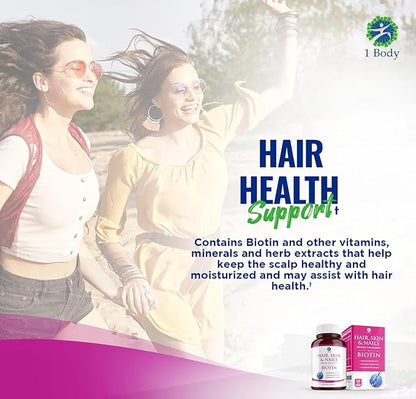 1 Body Hair Skin Nails Growth Vitamin with Biotin - Complete Formula for Men & Women - 2 Pack