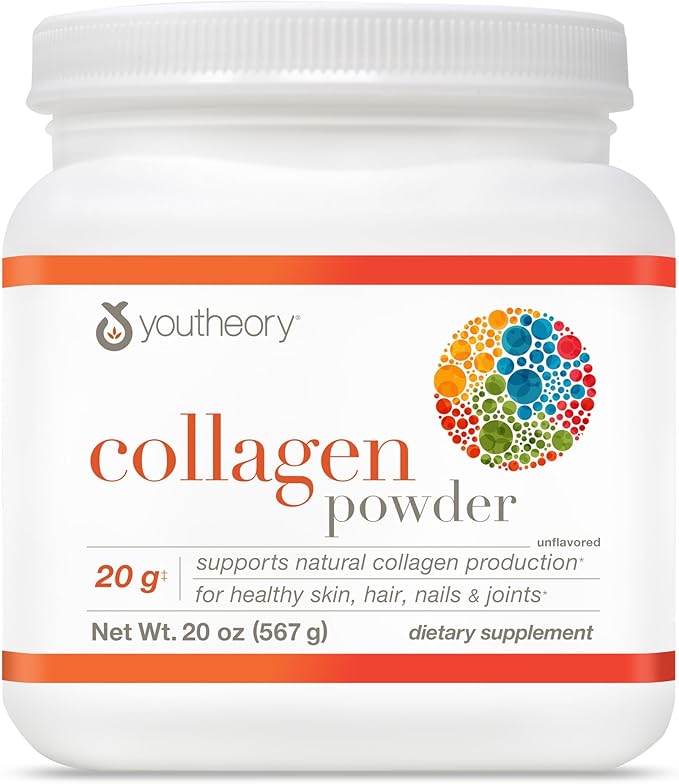 Youtheory Collagen Powder - 20 g Hydrolyzed Collagen Peptides - with Vitamin C, Biotin & Amino Acids - Supports Joint & Bone Health* - Unflavored - 20 oz (21-Day Supply)