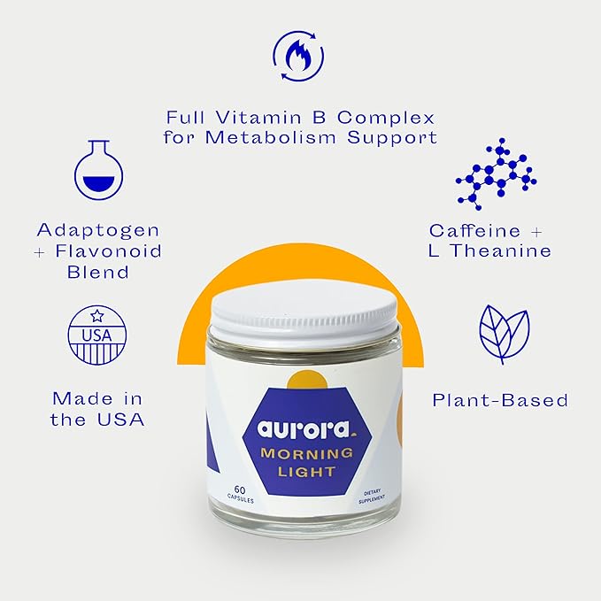 Morning Light, All-Natural Brain Booster, Immune Booster, and Energy Supplement, with Ashwagandha, Holy Basil, Maca Root, and Vitamin B Complex, 60 Capsules - Aurora