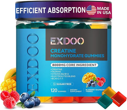 Creatine Monohydrate Gummies Complex 8000mg for Men and Women Creatine with Taurine BCAA Electrolyte for Strength Energy&Muscle Support Pre-Workout Gummies Sugar Free 120pcs