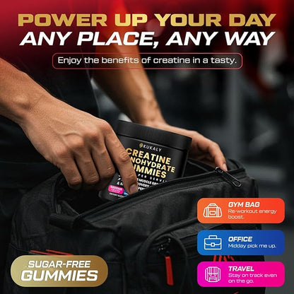 Creatine Monohydrate Gummies for Men & Women, 9000MG Creatine Gummies Sugar Free with L-Taurine, BCAA 2:1, B12 B6 for Boost Strength, Focus & Endurance, Vegan, Non-GMO, Strawberry, 120pcs