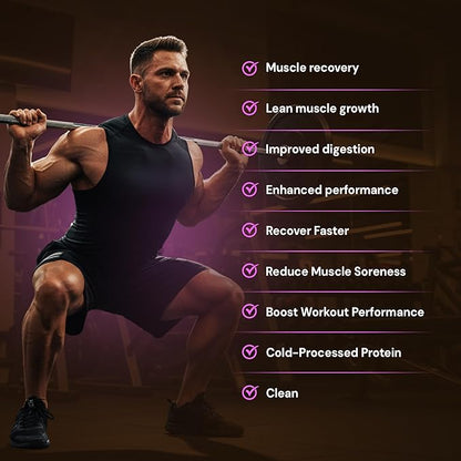 GLO Health Foods Cold Processed Whey Protein - Chocolate Flavor - 24g Protein per Serving - Whey with Digestive Enzymes & BCAAs - Supports Muscle Growth, Strength & Recovery - 2 LB (28 Servings)