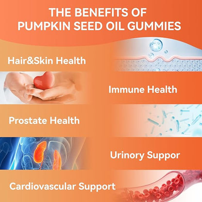 Sugar Free Pumpkin Seed Oil Gummies - 5000mg Per Serving with Saw Palmetto, Organic Pumpkin Seed Oil Supplement for Hair Growth & Skin Health, High Extract for Women and Men, 60 Count