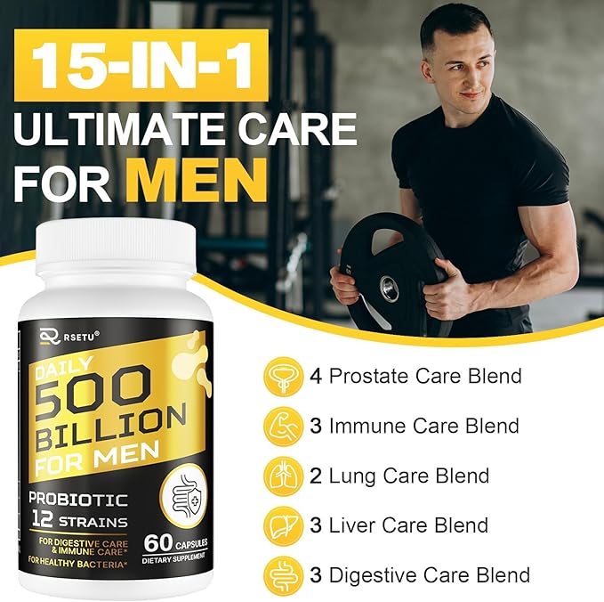 Probiotics for Men, 500 Billion CFUs & 12 Strains Mens Probiotic with Turmeric Cranberry, Goji, Gut Health for Men, for Digestive Health, Gut, Bloating & Gas, Immune, Energy Support, 120-Day Supply