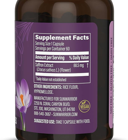 Saffron Extract Supplements Capsules 88.5 mg - Plant-Based Mood & Relaxation Supplement for Mental Clarity Focus & Emotional Balance - Vegan Daily Antioxidant for Stress Support Eye Health 60 Servings