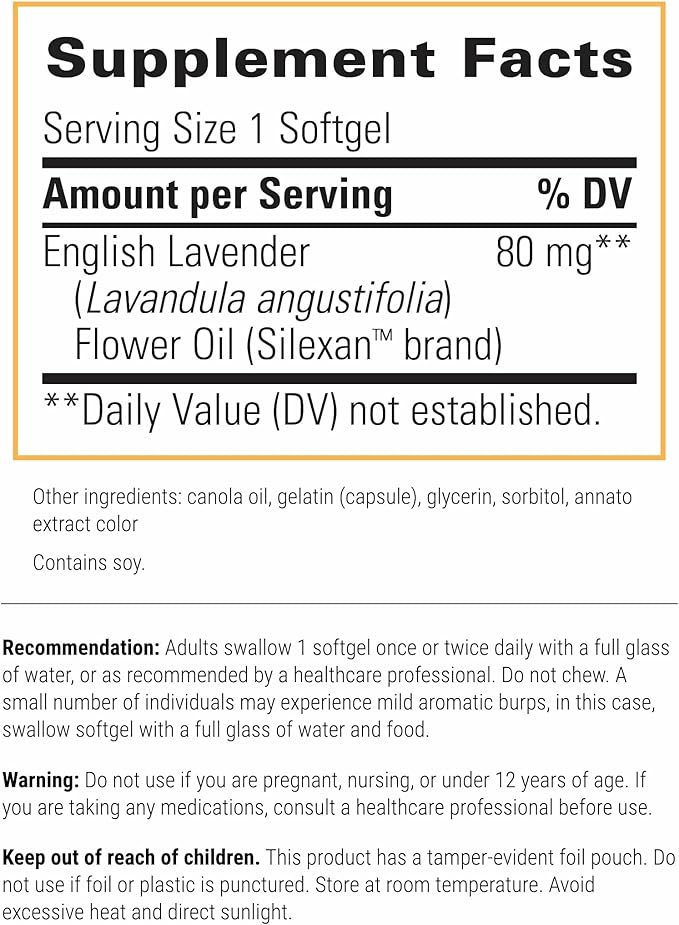 Integrative Therapeutics Lavela WS 1265 - Silexan Supplement for Sleep & Stress Support* - Lavender Essential Oil - 120 Softgels (120 Servings)