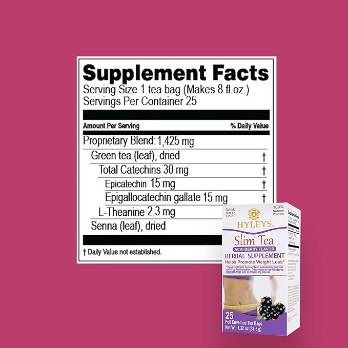 HYLEYS Slim Tea Acai Berry Flavor - Weight Loss Herbal Supplement Cleanse and Detox - 25 Tea Bags (1 Pack)