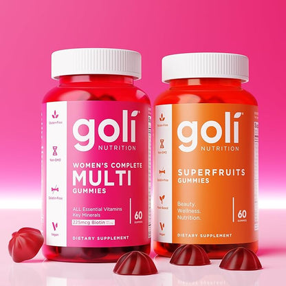 Goli Superfruits Beauty Gummies with Bamboo Silica - Vitamins A, C, E, Zinc - Collagen Support with Superfruit Blend - Vegan, Non-GMO, Gluten-Free, 180 Count (3 Pack)
