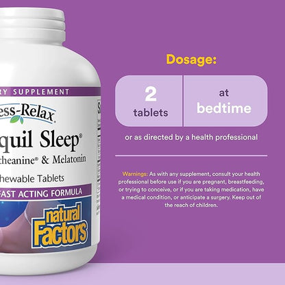 Natural Factors Tranquil Sleep - Calm Sleep Health Supplement - Relaxation Support Supplement with Melatonin & 5-HTP - 120 Chewable Tablets (60 Servings)