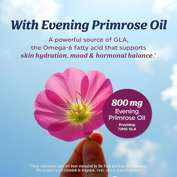 Fish Oil Omega 3 Supplements for Women | DHA + EPA | Heart Health, Hormone Balance, Skin & Wellness Support | 600MG Omega3 + 800MG Evening Primrose Oil | Omega 3 Supplement for Women | 120 Ct.