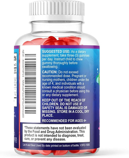 Kids Fiber Gummies – Sugar Free Prebiotic Plant-Based Fiber 4g per Serving Supplement - Improved Soluble Formula Supports Digestive Health & Regularity - Natural Berry Flavor Chewable - 60 Gummies