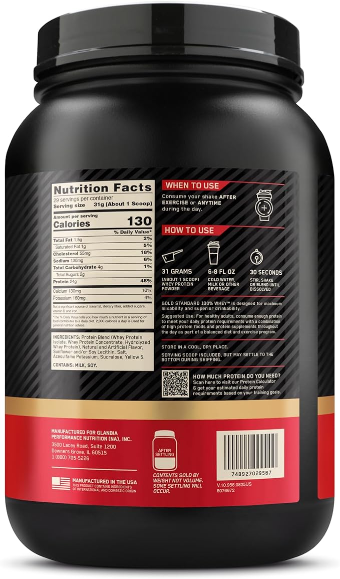 Optimum Nutrition Gold Standard 100% Whey Protein Powder, Banana Cream, 2 Pound (Packaging May Vary)