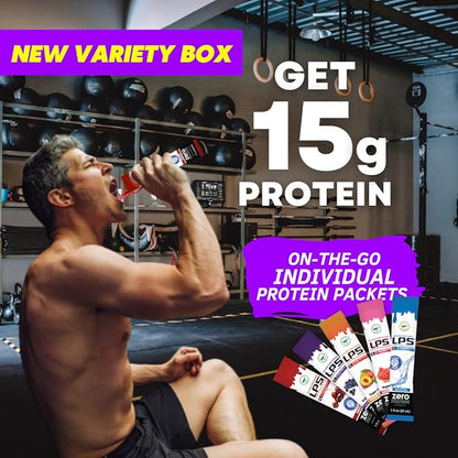 Nutritional Designs LPS Liquid Collagen & Whey Protein Supplement - Non-GMO Drink, Sugar-Free - Promotes Healthy Skin & Hair for Men & Women, Variety Box, Single Serve (30 Packets)