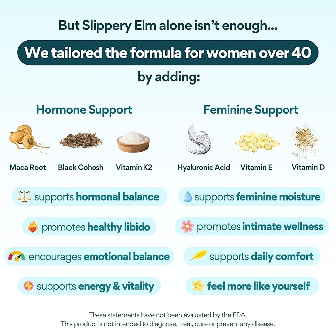 VoomVaya Slippery – Vaginal Dryness Relief for Women Over 40 – Vaginal Moisturizer with Slippery Elm for Women to Support Vaginal Moisture – 60 Capsules