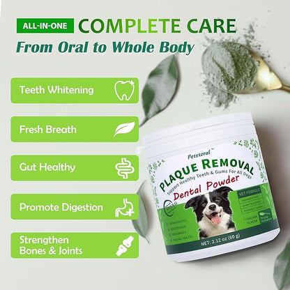 Natural Dog Dental & Supplement Powder, Plaque & Tartar Control with Glucosamine, Omega-3, Probiotics & Vitamin E for Joint, Chicken Flavour, Digestion & Fresh Breath