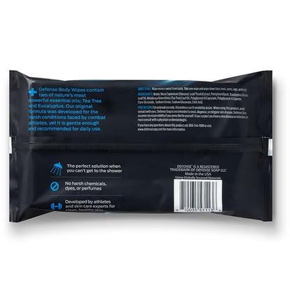 Defense Soap All Natural Body Wipes with Tea Tree Oil | Wrestling, Combat, Camping, Gym, Post Workout Shower Wipes for Men and Women. 40 Count (Pack of 6)