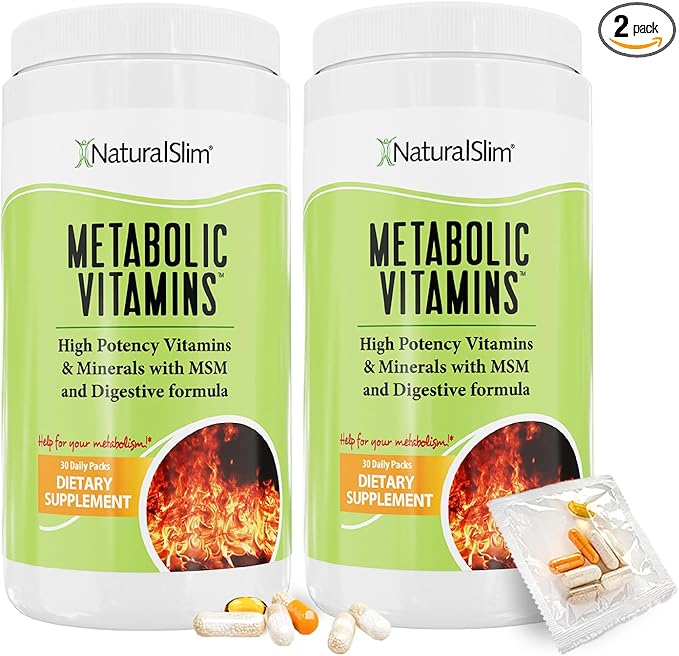NaturalSlim Metabolic Vitamins - Combination of High Potency Multivitamins, Minerals, B Complex, Msm, & Digestive Formula Supplements for Men & Women - Energy & Metabolism Support - 2 Pack