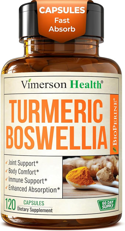 Boswellia Serrata Turmeric Supplement for Joint Support & Inflammation Balance – Turmeric Boswellia Supplement with Ginger & Black Pepper Extract for Enhanced Absorption – Non-GMO - 120 Capsules
