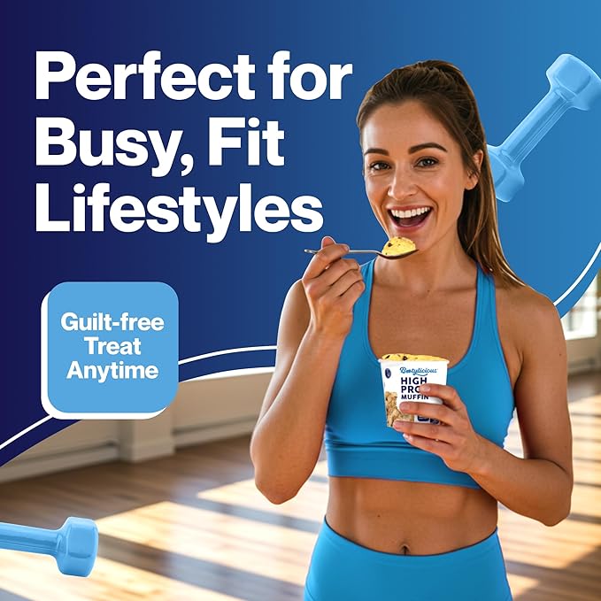 Bootylicious | 25g Protein Muffin | Blueberry | Low Carb, 14g Fiber, Low Glycimic Index, Low Sugar, 2.29 Cup, 12-Pack