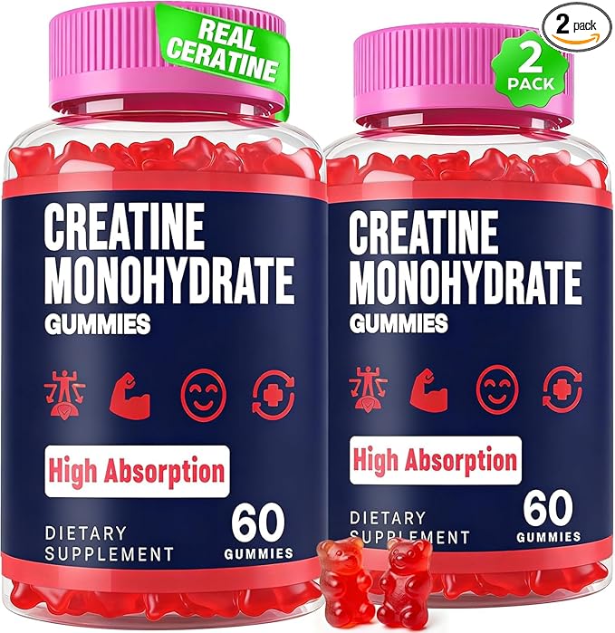 Creatine Monohydrate Gummies for Women & Men, Creatine with Taurine & B6, Chewable Creatina Pre Workout Gummies for Max Strength & Muscle Growth, Energy, Endurance, Creatine for Men & Women - 2 Packs
