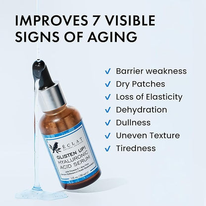 Eclat Skincare Hydrating Hyaluronic Acid Serum for Face – 2.5% Hyaluronic Acid + 3% B5, Green Tea & Jojoba Oil - Moisturizing & Plumping Formula for Radiant & Smoother Skin 1 Fl Oz