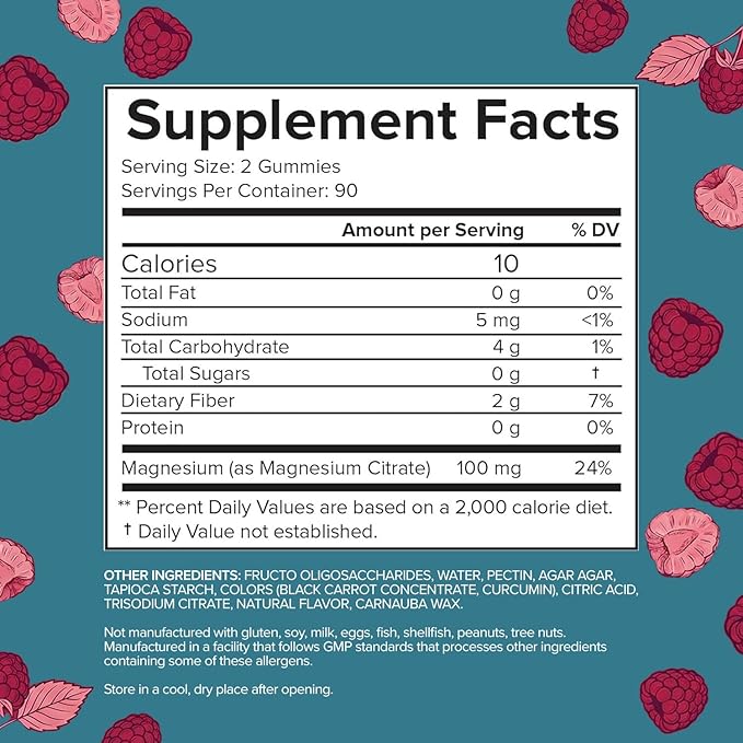 Sugar Free Magnesium Gummies - Calming Anti-Stress Gummies, Magnesium Supplement to Support Stress Relief, Sleep, Heart Health, Nerves, Muscles & Bones, 100 mg, Kids, Adults, Vegan, High Absorption