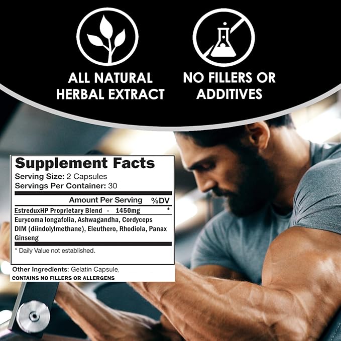VH Nutrition ESTREDUX HP - with DIM | Estrogen Blocker for Men* | 1450mg of Maximum Strength Hormone Support, Tongkat Ali, Ashwagandha | 60 Capsules