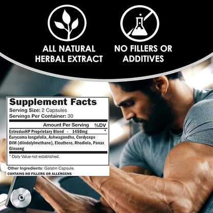 VH Nutrition ESTREDUX HP - with DIM | Estrogen Blocker for Men* | 1450mg of Maximum Strength Hormone Support, Tongkat Ali, Ashwagandha | 60 Capsules