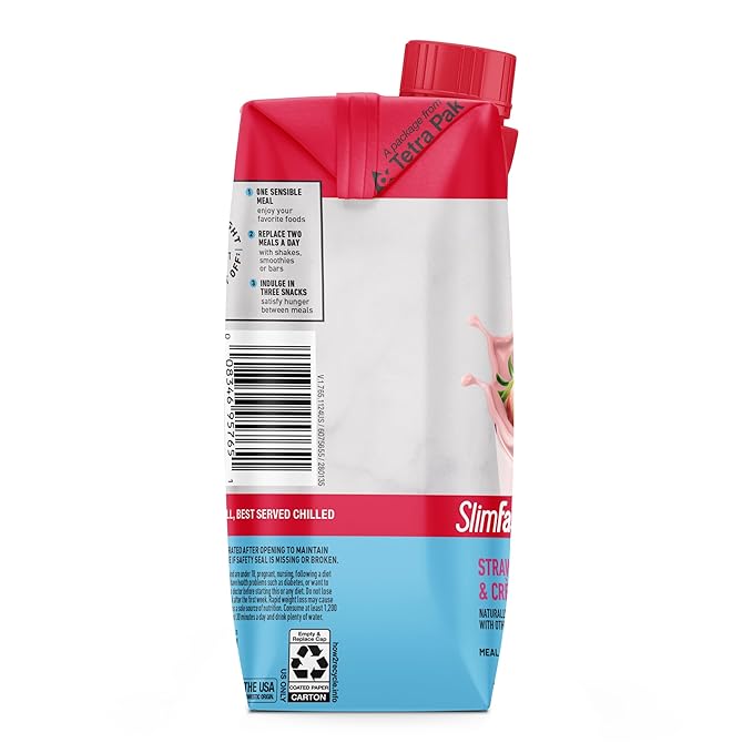 SlimFast Meal Replacement Shake, Original Strawberries & Crème, No Added Sugar, Meal Replacement Shakes, 10g Ready to Drink Protein, 5g Fiber, 25 Vitamins and Minerals, 11 Fl. Oz, 12 Count (Pack of 2)