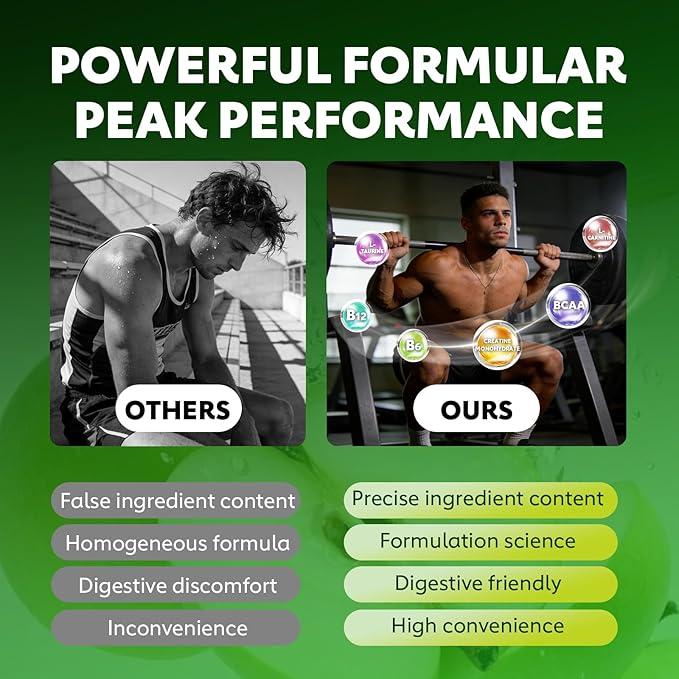 Creatine Monohydrate Gummies for Men & Women - 6205mg per Serving, Containing L-carnitine & Taurine, Post Workout Muscle Recovery, Strength & Energy Boost, Sugar Free & Vegan (60, Green Apple)