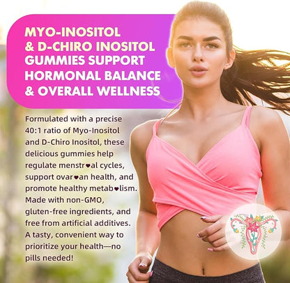 softbear Inositol Supplement for Women, Myo-Inositol & D-Chiro Inositol Gummies Ideal 40:1 Ratio for Female Health & Wellness, Sugar-Free/Veagn/GMO-Free, Strawberry Flavor, 120 Count