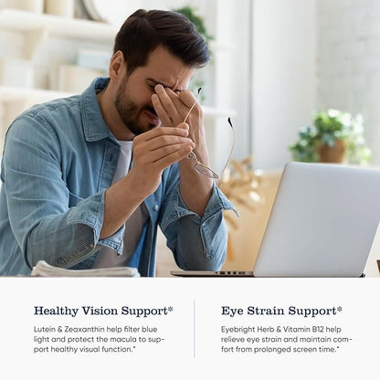 Bilberry Extract Gummies for Eye Health Support, 7-in-1 Herbal Supplement for Vision & Eyes Strain w/Eyebright Herb Lutein & Zeaxanthin, Alternative to Bilberry Powder Capsules. 60Count