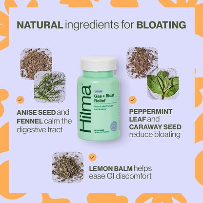 Hilma De-Bloat Bundle for Pre or Post Meal, Gas & Bloating Relief for Women (50 Vegan Capsules) with Lemon Balm & Peppermint Leaf, Digestive Enzymes for Women (30 Vegan Capsules) with Dandelion Root