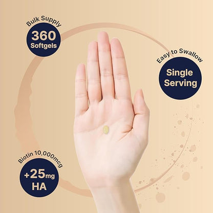NatureBell Biotin 10000mcg + Hyaluronic Acid 25mg | 360 Coconut Oil Softgels, Premium Biotin Supplement for Hair Skin and Nails*