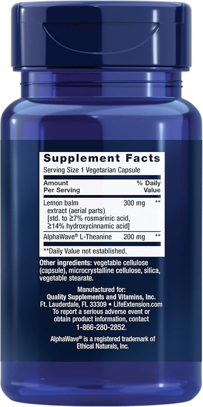 Life Extension Enhanced Stress Relief, Lemon Balm Extract, L-theanine, decompress with This Supplement for Stress, Gluten-Free, Non-GMO, Vegetarian, 30 Capsules